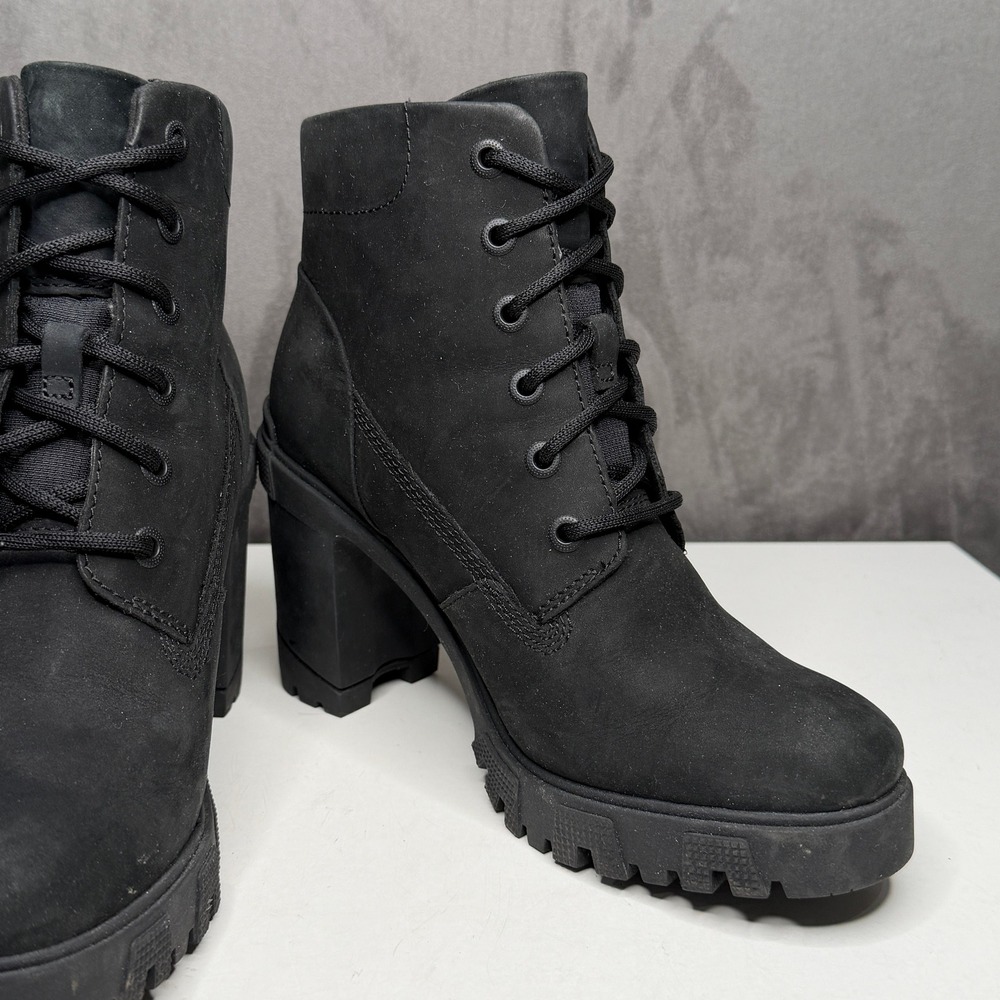 Timberland Boots Womens Sz 8.5 Lana Point Black Nubuck Lace Up Block Heel - Picture 6 of 12